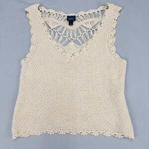 Daytrip Womens L Cream Ivory Crochet Tank Top V-Neck Scalloped Hem Sleeveless